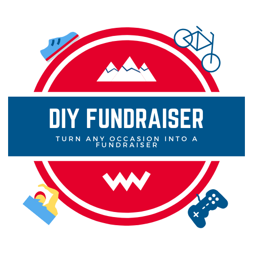 DIY Do-It-Yourself Fundraiser icon for MSAA occasions, including a sneaker, bicycle, swimmer, and video game controller icons as ideas for fundraising